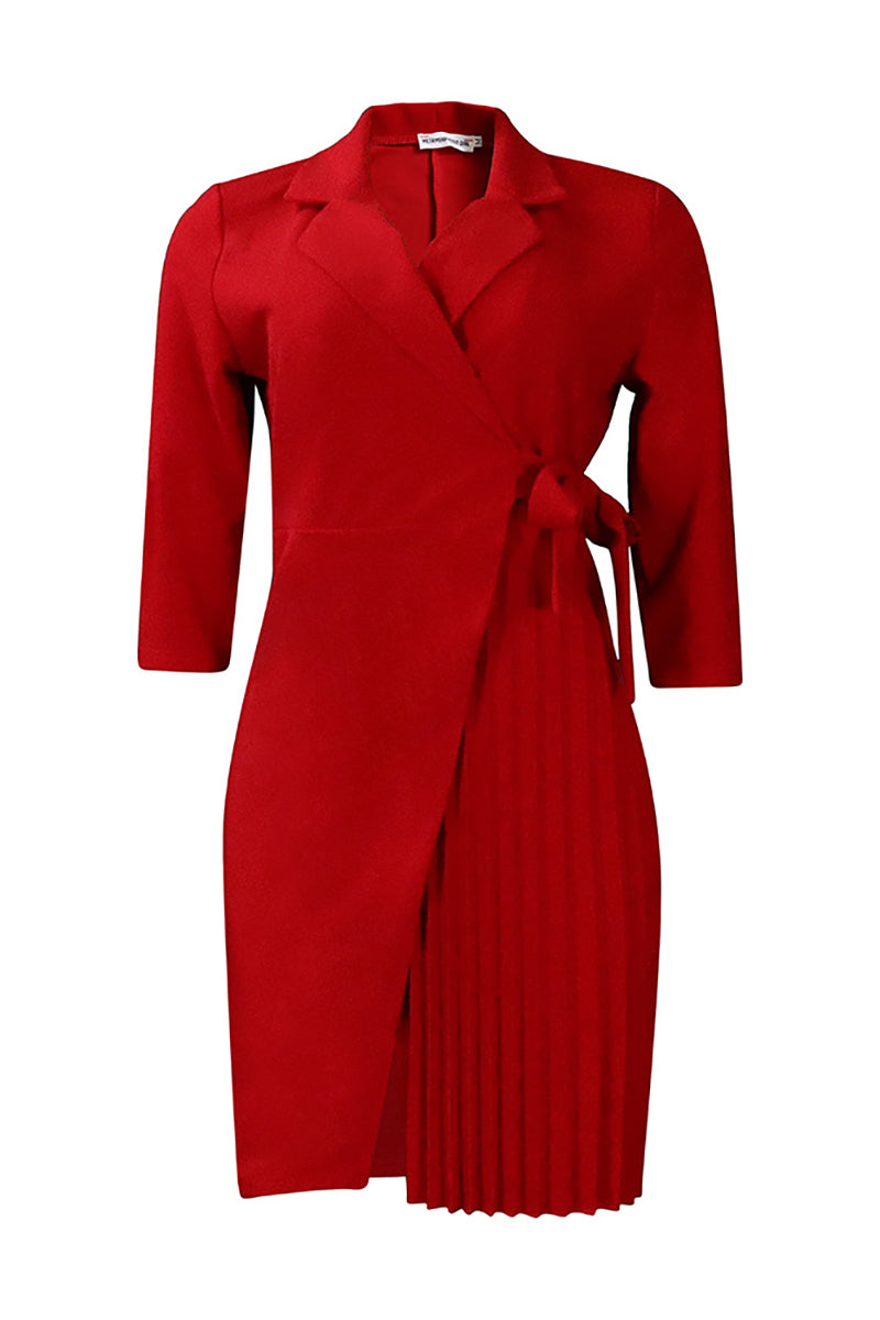 Notch Lapel 3/4 Sleeve Tie Up Pleated White Blazer Mini Dresses