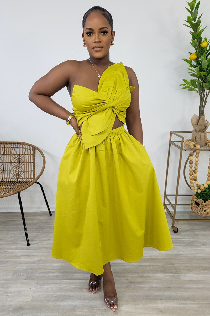 Irregular Design Ruched Cutout Sleeveless Midi Dresses-Green