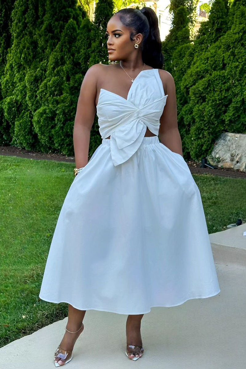 Irregular Design Ruched Cutout Sleeveless Midi Dresses-Green