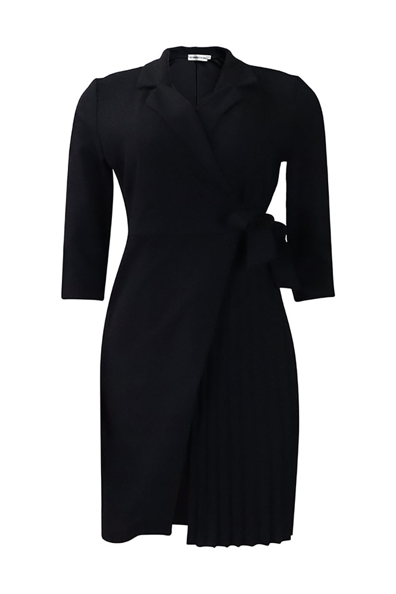 Notch Lapel 3/4 Sleeve Tie Up Pleated White Blazer Mini Dresses