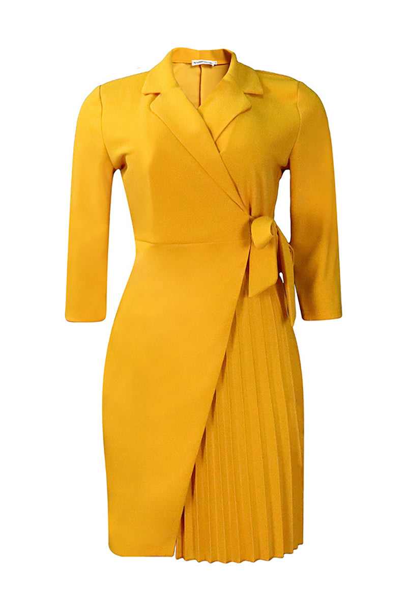 Notch Lapel 3/4 Sleeve Tie Up Pleated White Blazer Mini Dresses