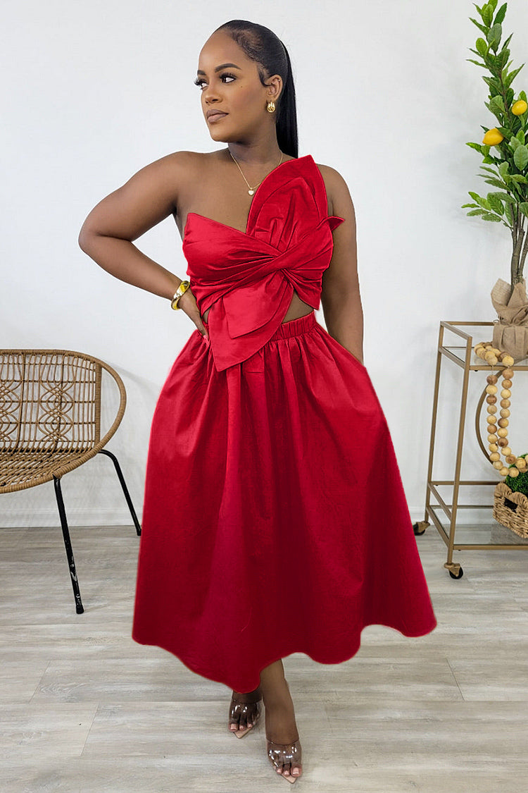 Irregular Design Ruched Cutout Sleeveless Midi Dresses-Green