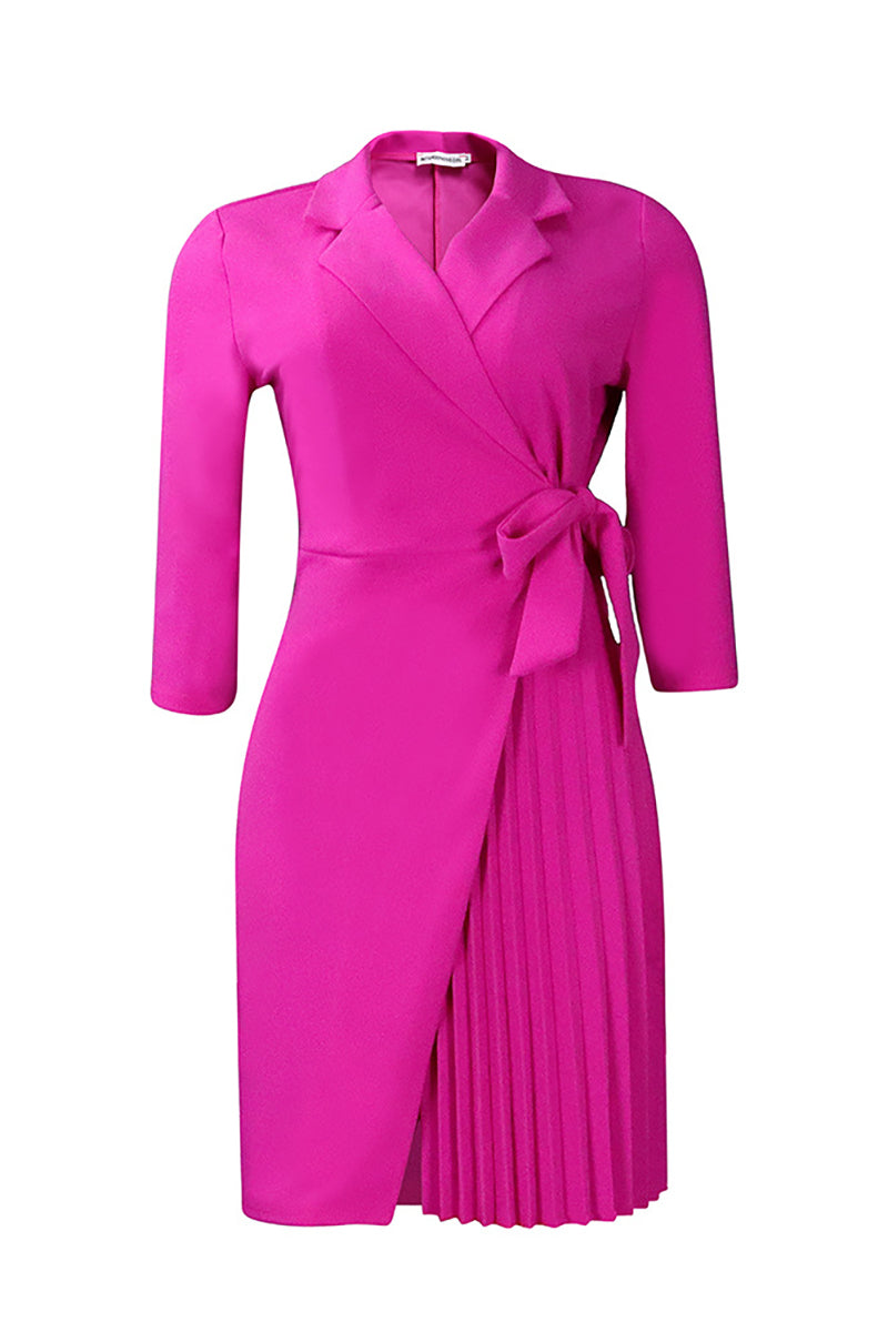 Notch Lapel 3/4 Sleeve Tie Up Pleated White Blazer Mini Dresses