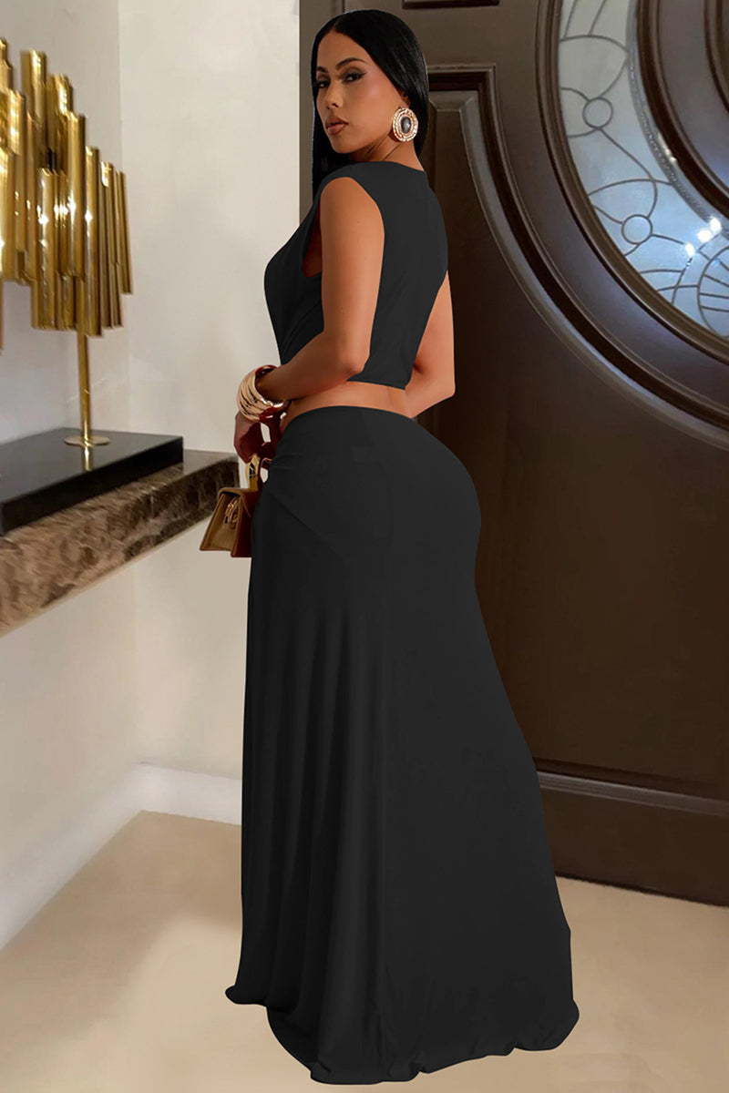 Deep V Neck Twisted Cutout Sleeveless High Slit Party Maxi Dresses-Red